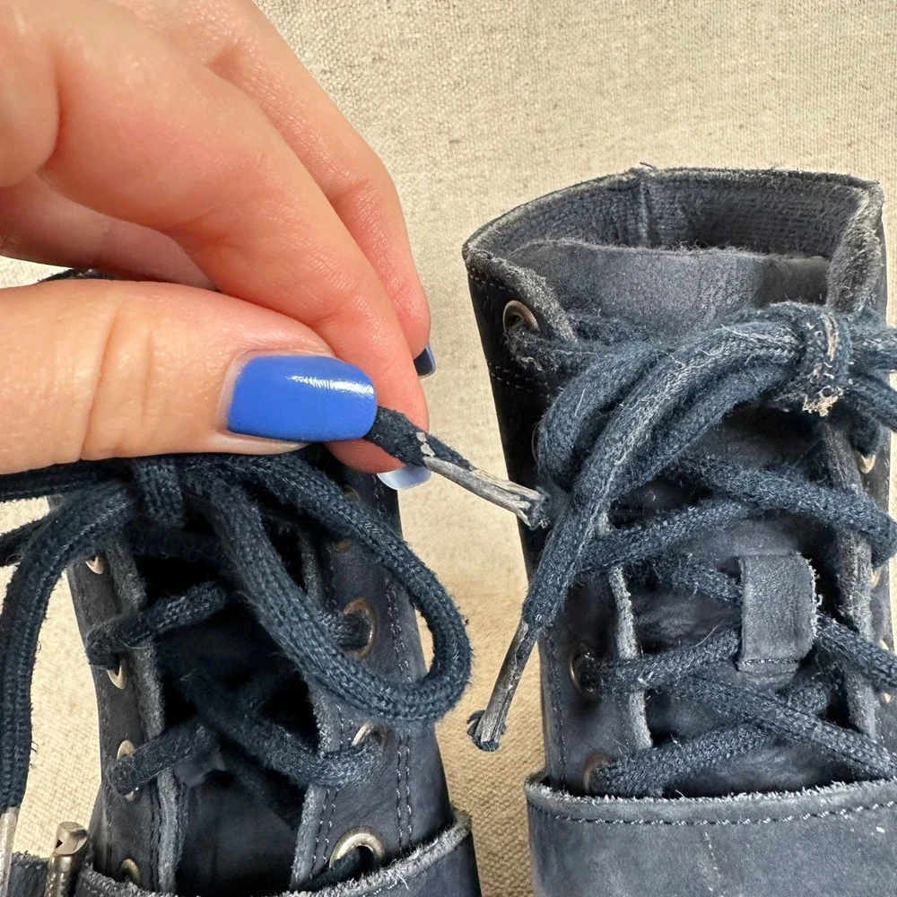 Polo‎ Ralph Lauren Kids Navy Suede Polo Bear Buckle Lace Up Boots
